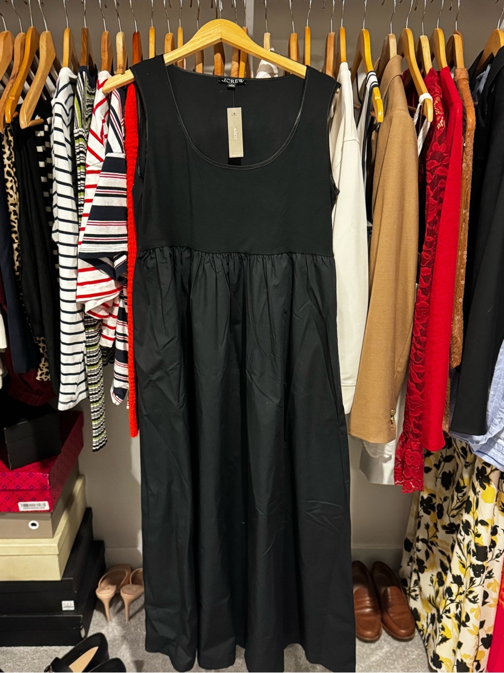 J. Crew Black Sleeveless Maxi Dress with Gathered Waist